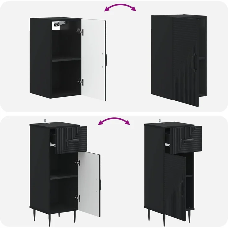 vidaXL 3-teiliges Badezimmer-Schranksystem HAARLEM Schwarz 3417775 – Bild 8