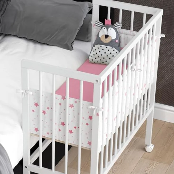 VitaliSpa Beistellbett Sophie, Weiß, 94 x 42.5 cm 2 Seitenschienen, höhenverstellbar mit Rollen und Befestigung am Elternbett – Bild 5