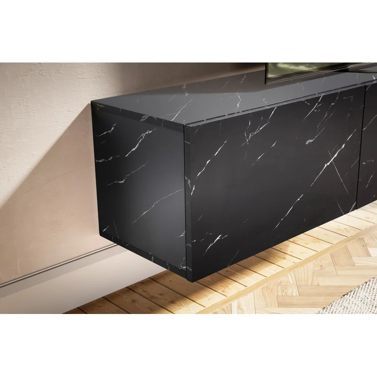 FINEBUY Lowboard FB58628 (Marmor-Optik Schwarz 120x30x30 cm mit zwei Türen), TV-Kommode Hoch, TV-Schrank Modern, Fernsehtisch – Bild 5