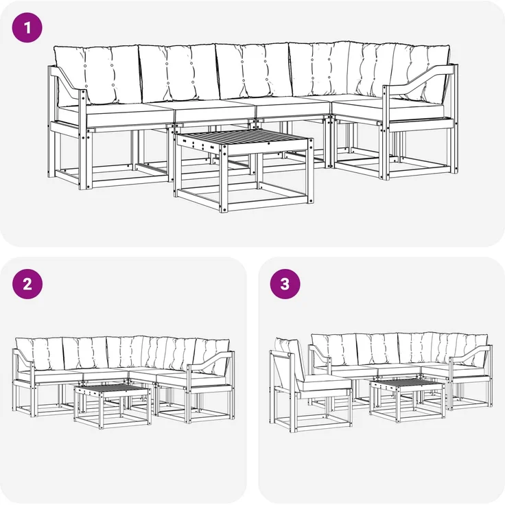 vidaXL Outdoor-Sofagarnitur 6 stk. 5-Sitzer Weiß und Beige 3389511 – Bild 9