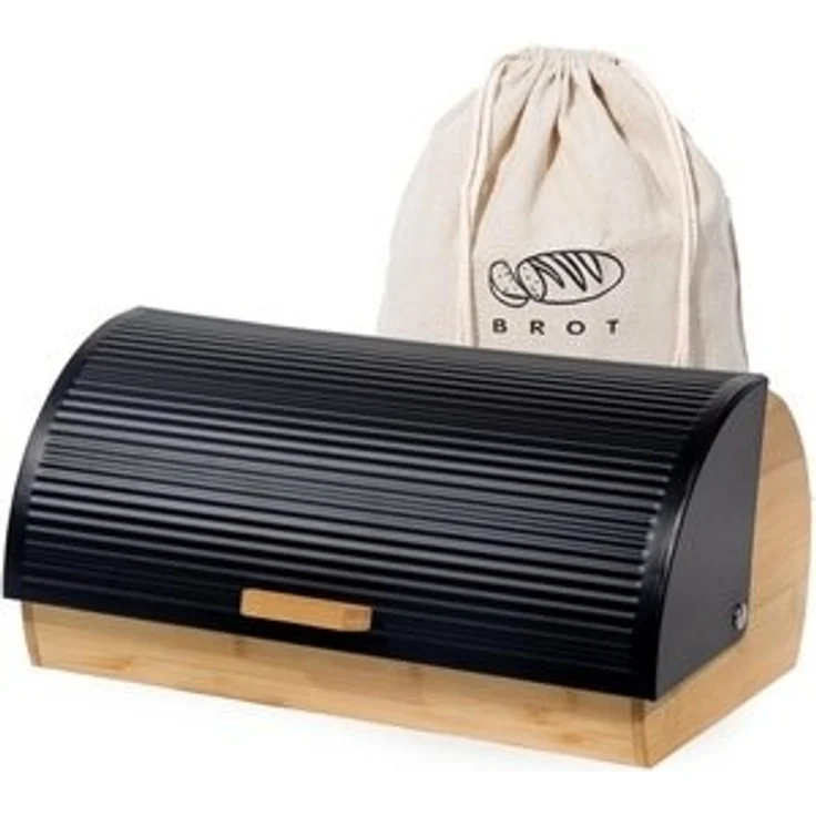 Zedelmaier Brotkasten Brotaufbewahrungsbox aus Metall Holz groß, (Set, 1 x Brotkasten), Brotkorb mit Deckel und Brotbeutel – Bild 6