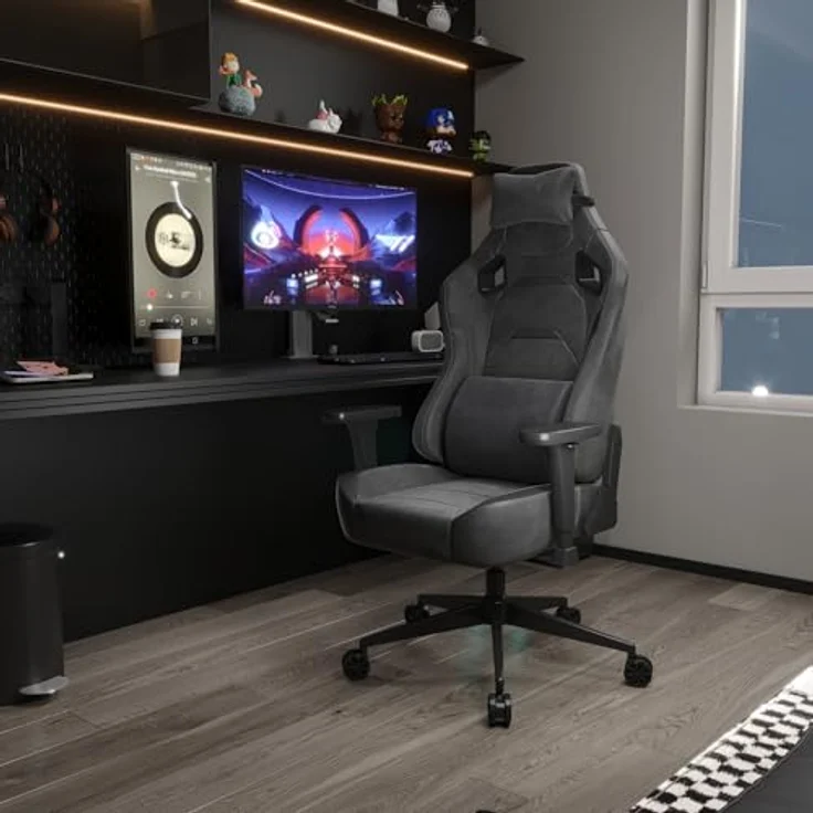JUMMICO Veloursleder Gaming Stuhl,Bürostuhl Ergonomisch mit 3D Armlehnen,Schreibtischstuhl mit Wider Backrest for Gaming, Working,Studing,Gamer Stuhl Belastbarkeit bis 200 kg, Schwarz – Bild 9