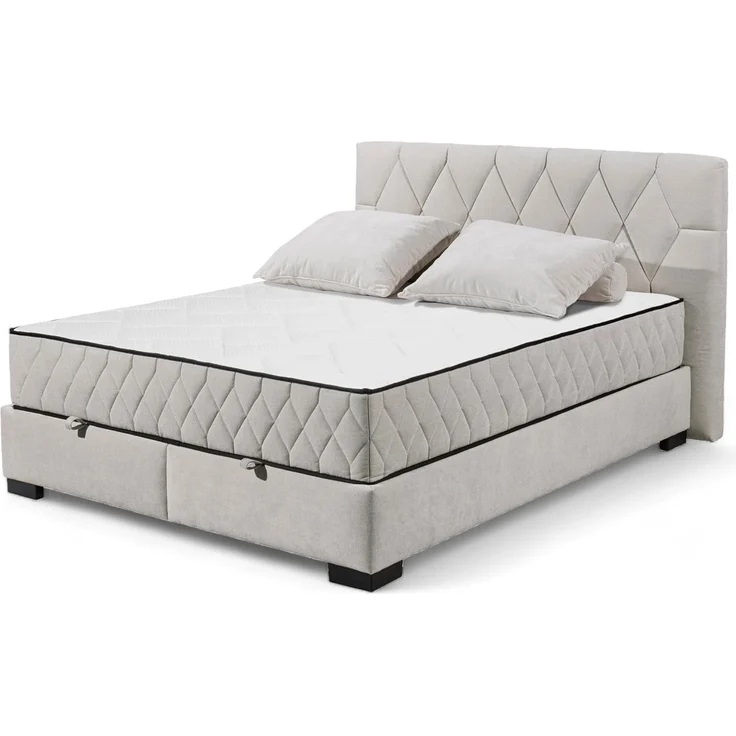 Stella Trading NAGOL B Boxbett 160x200, Sand - Bequemes Doppelbett mit Bettkasten und Premium 9-Zonen-Federkern Wendematratze - 185 x 114 x 214 cm (B/H/T)