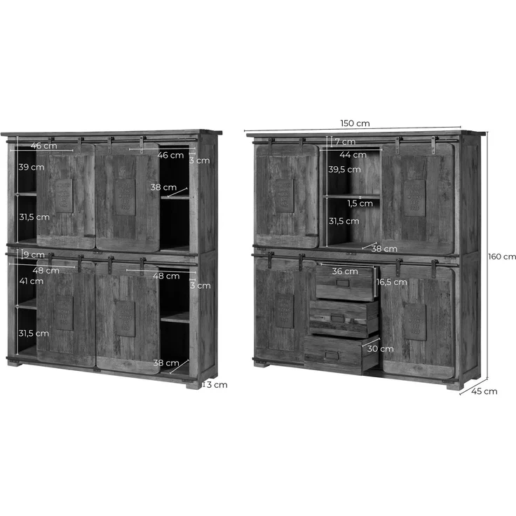 Highboard Mango / Altholz 150x45x160 natur lackiert RAILWAY LIMITED #125 – Bild 11