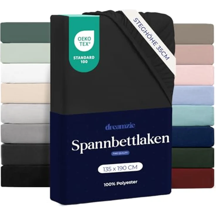 Dreamzie - Spannbettlaken 135x190 | Mikrofaser Weich – Für Dicke Matratzen – Oeko-Tex | Komfort, Atmungsaktivität, Pflegeleicht – Schwarz – Bild 1
