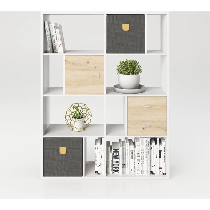 Fortuna - Bücherregal, Büroregal, Raumteiler mit 12 Fächern, asymmetrische Aufteilung, weiß
