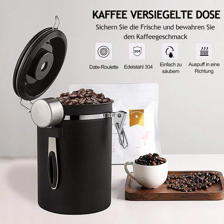TUWENA Aufbewahrungsbox Kaffeebohne Versiegeltes Glas, 1800ML Kaffeebohnen behälter – Bild 2