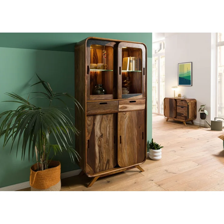 Vitrine Sheesham 90x40x180 dunkelbraun lackiert MAILAND #215 – Bild 2