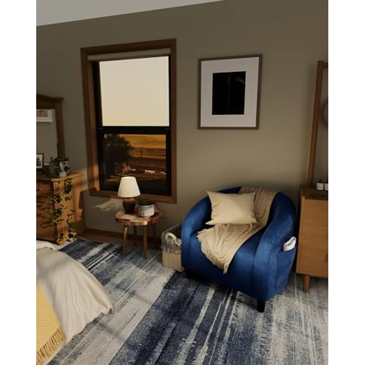 GarveeHome Sessel Wohnzimmer Loungesessel Relaxsessel, Lesesessel mit Leinenoptik, Polstersessel für Schlafzimmer，Akzentstuhl mit Samtstoff (Blau) – Bild 2