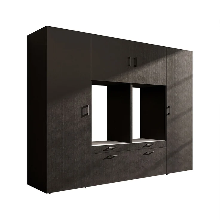 Roomart Waschmaschinenschrank SERIE-III Schrankwand 254 cm – 2 Geräte, Soft-Close | • Schwarz-Eiche – Bild 11