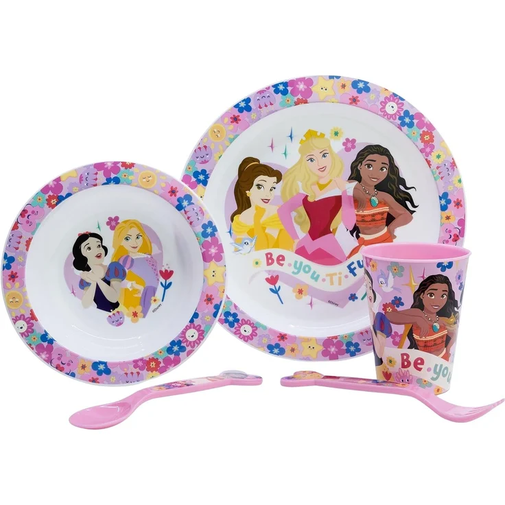Disney Princess Teller-Set Mikrowellengeeignet 5-teiliges Kindergeschirr mit rutschfestem Boden – Bild 1
