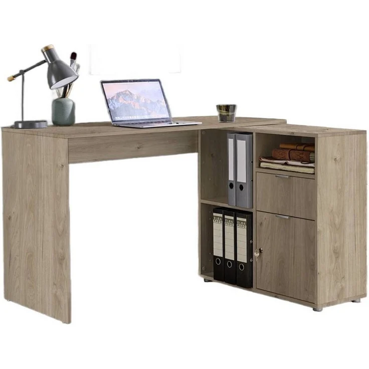 BMG Möbel Eckschreibtisch LENI (Schreibtischplatte mit Regal), Breite 110 cm, spiegelverkehrt montierbar, abschließbare Tür – Bild 1