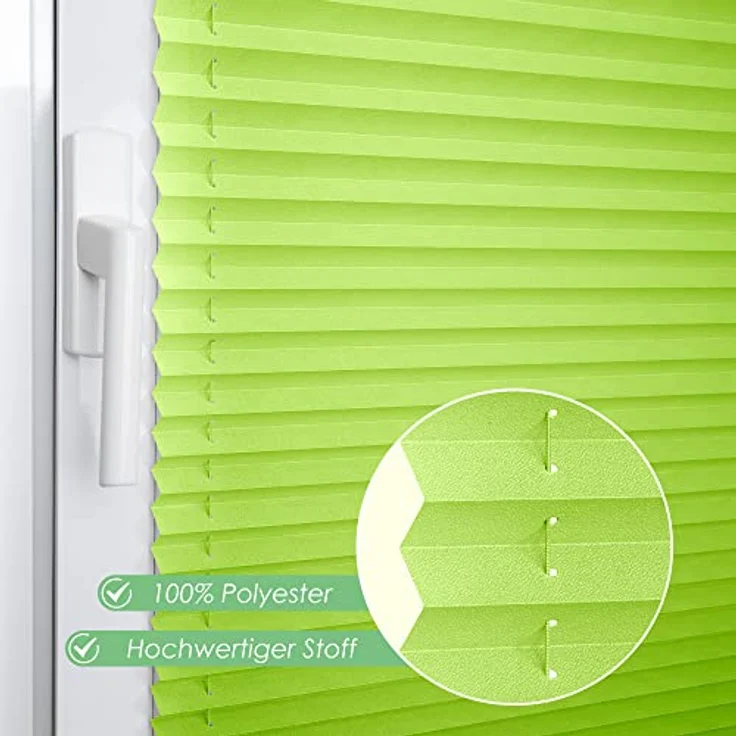 bobodeco Plissee ohne Bohren Klemmfix Faltrollo Jalousie Grün 100x130 cm (BxH), Plisseerollo Sichtschutz und Sonnenschutz Blickdicht Easyfix lichtdurchlässig Rollo für Fenster & Tür – Bild 3