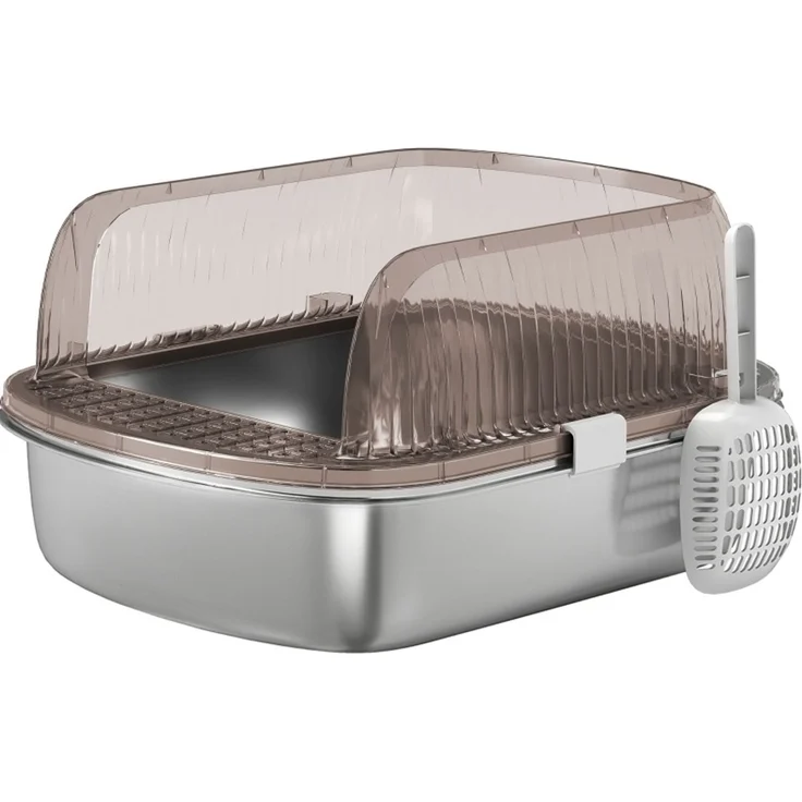 Katzentoilette aus Edelstahl mit hohem Rand, 53x42x27 cm, Kohlegrau – Bild 4