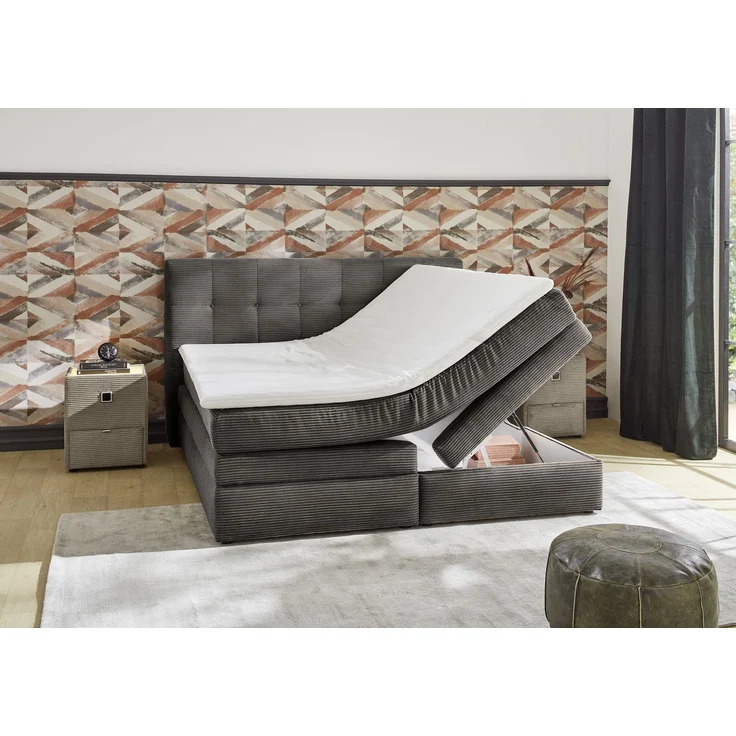 Boxspringbett 180x200 cm H3 Federkernmatratzen Bonell Topper Cord Dunkelgrau – Bild 5