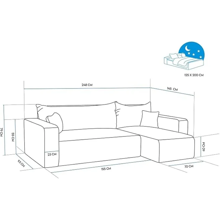 3-Sitzer-Ecksofa mit Schlaffunktion, Stauraum & beidseitig montierbarer Récamiere, Beige, 200 x 125 cm – Bild 4