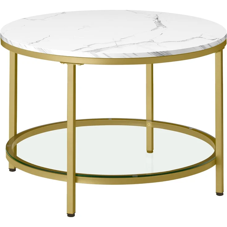 VASAGLE Couchtisch, Wohnzimmertisch, Sofatisch, für Wohnzimmer, mit Glasplatte, viel Stauraum, einfacher Aufbau, moderner Stil, marmorweiß-helles Gold LCT072W59 – Bild 1