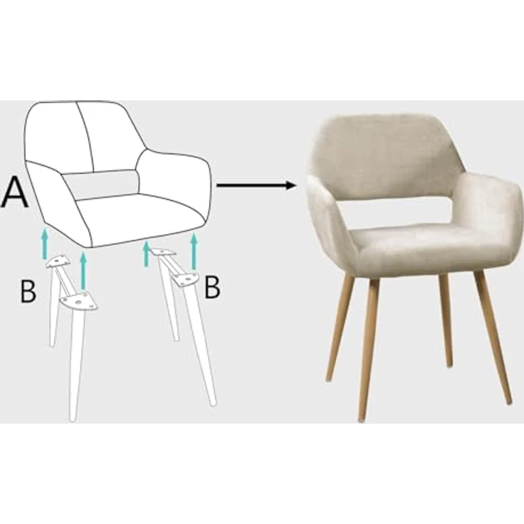 MEUBLE COSY Sessel 2er Set Relaxsessel Lehnstühle Polsterstuhl mit Metallbeine für Wohnzimmer Vanity, Stoff, Beige – Bild 5
