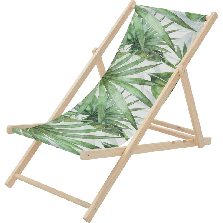 ECD Germany Liegestuhl klappbar, Palme Grün-Weiß, Strandliege aus Holz, Sonnenliege mit 3-Fach Verstellbarer Rückenlehne, Strandstuhl bis 120 kg, Gartenliege, Relaxliege für Garten, Balkon & Terrasse