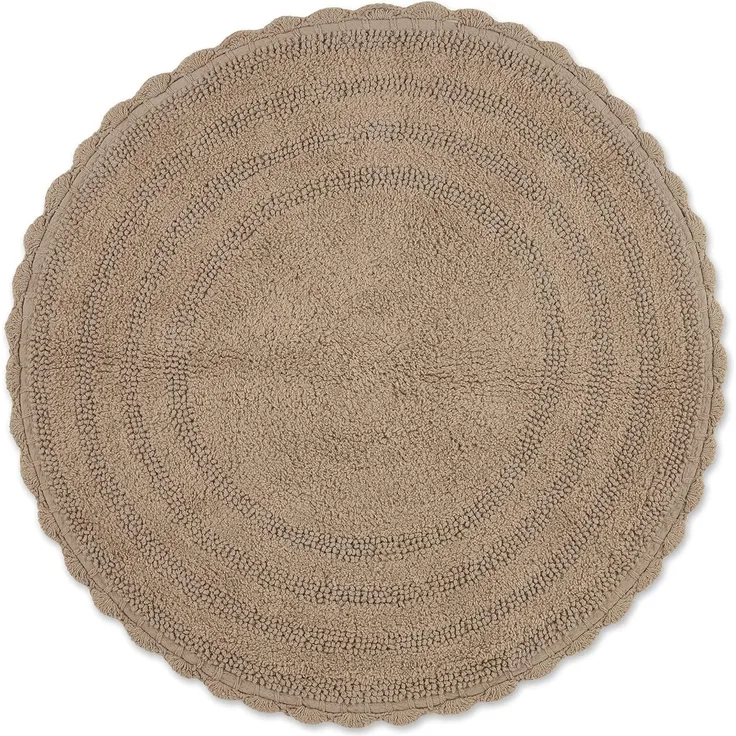 DII Crochet Collection Wende-Badematte, rund, 69,8 cm Durchmesser, Stein.