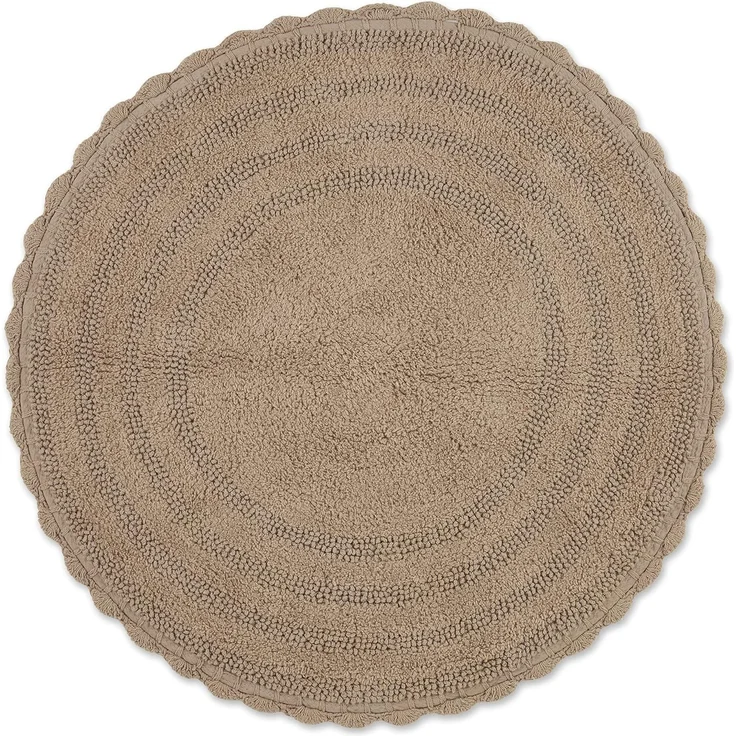 DII Crochet Collection Wende-Badematte, rund, 69,8 cm Durchmesser, Stein.