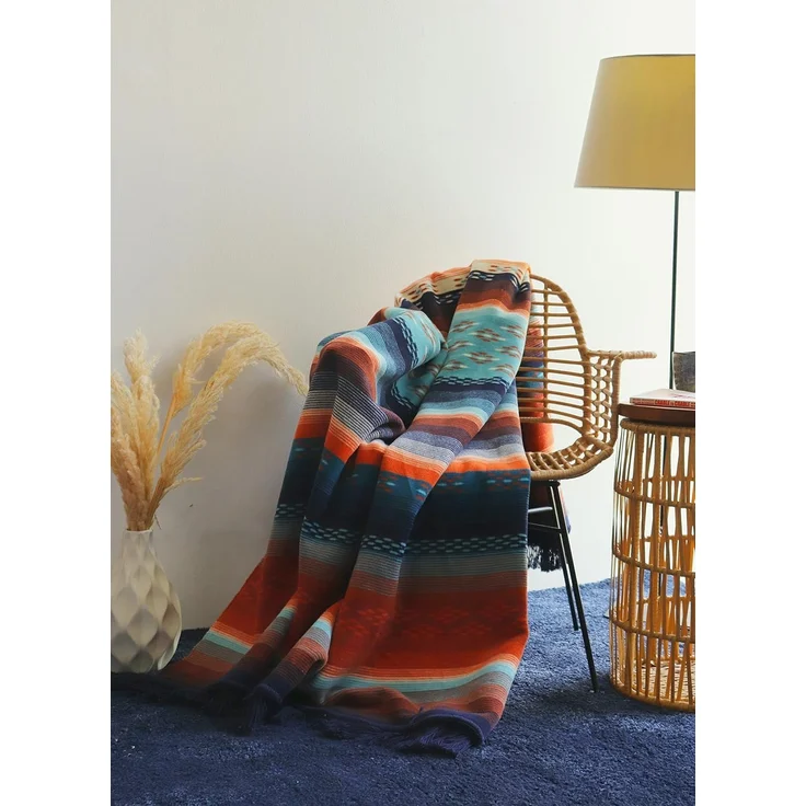 Wohndecke Peru, bunte Ethno Kuscheldecke in 150x200 cm, Biederlack, mit Fransen, Decke aus Baumwollmix, Made in Germany – Bild 7