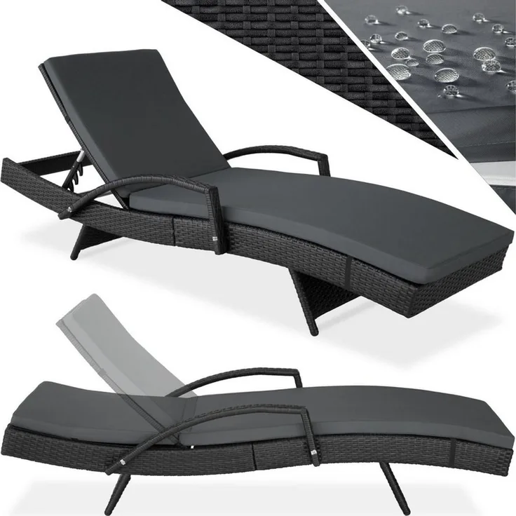 tectake Gartenliege Rattan Sonnenliege, 1, 1 St, 1tlg, mit Aluminiumgestell