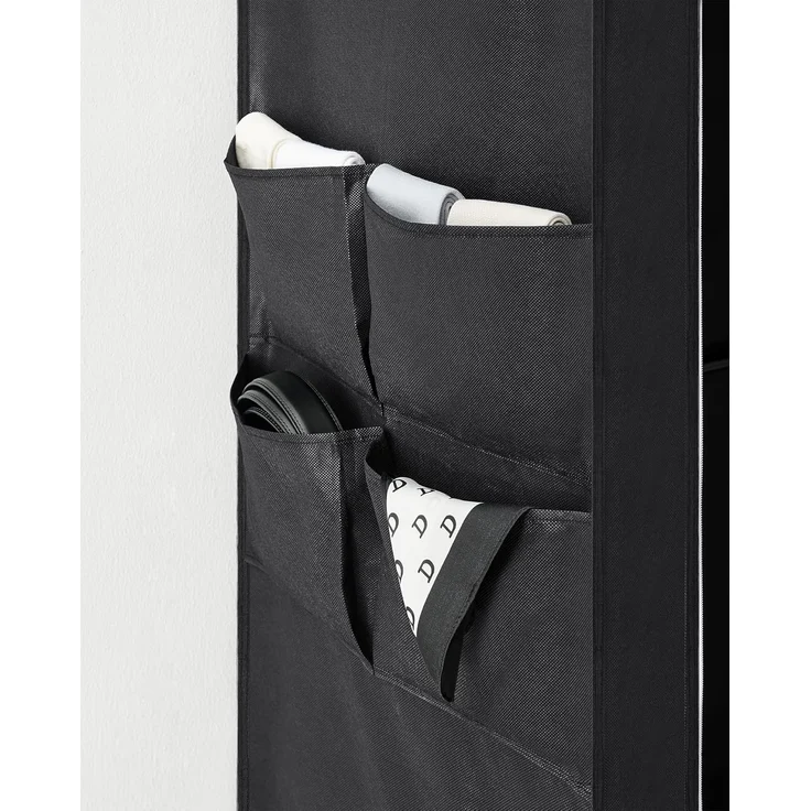SONGMICS Stoffschrank, Kleiderschrank, 45 x 170 x 167 cm, 4 Hängefächer, mit Ablagen, 4 Seitentaschen, viel Platz, für Schlafzimmer, Wohnzimmer, schwarz RYG094B02 – Bild 8