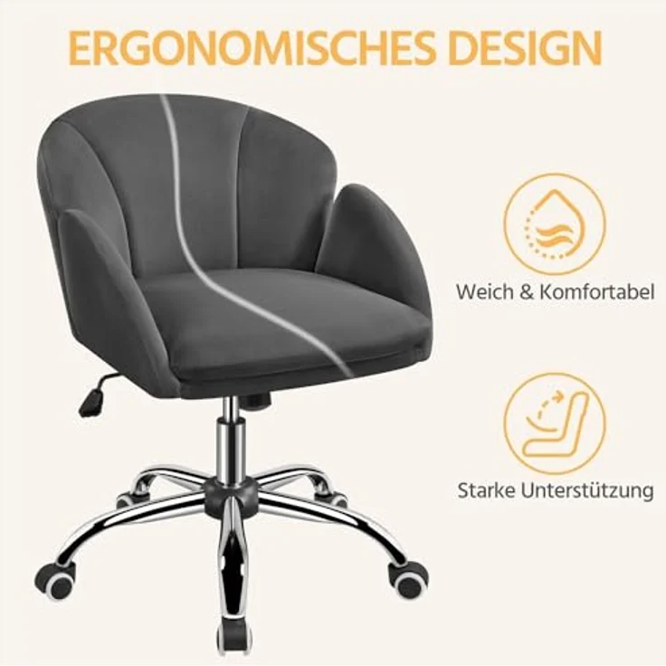 Yaheetech Homeoffice Stuhl Schminkstuhl Schreibtischstuhl höhenverstellbar Drehstuhl bis 136 kg Belastbar, SamtStuhl mit Armlehnen und Rückenlehne für Schlafzimmer Büro Wohnzimmer – Bild 8