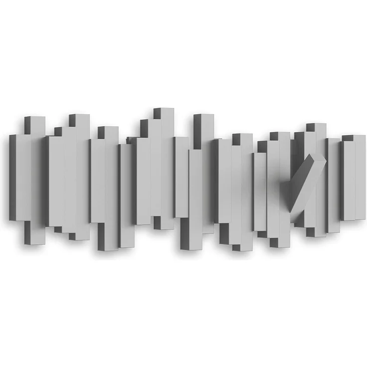 Umbra Stäbchen Garderobenhaken – Moderne und Platzsparende Garderobenleiste Grau & Buddy Haken – Dekorative Wandhaken Garderobe für Jacken, Schals, Taschen, Rucksäcke, Handtücher und Mehr, 3er-Set – Bild 2