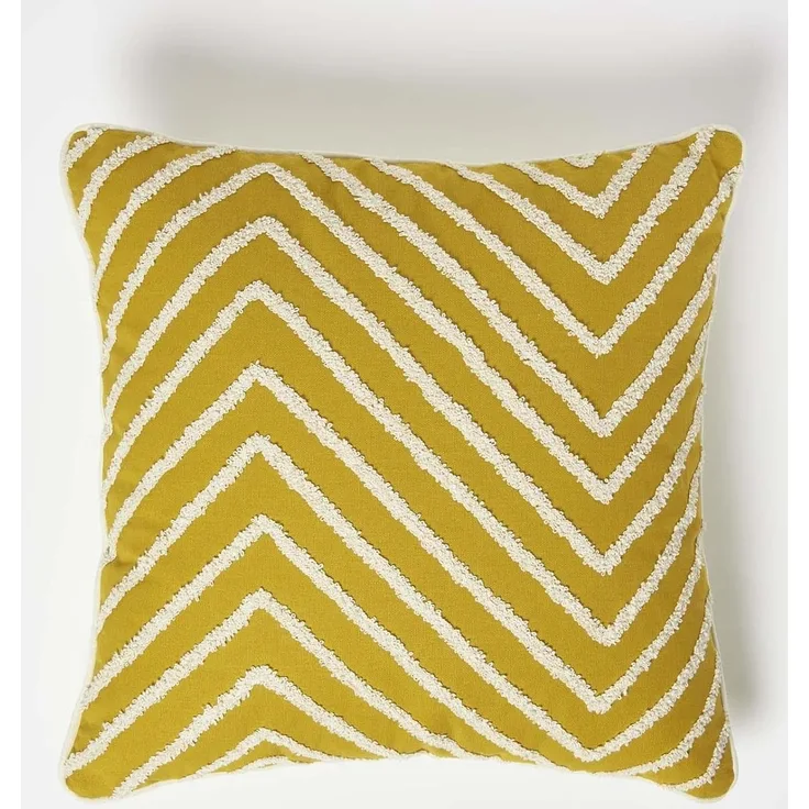 Homescapes Dekokissen Tufted Kissen senfgelb 45 x 45 cm – Dekokissen Chevron-Muster