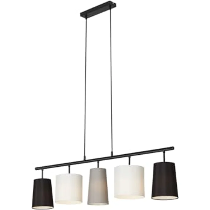 Briloner Pendelleuchte Shades, Hängelampe mit 5 Stoffschirmen in Schwarz, Grau und Weiß, 40 W, IP20, 96 x 120 cm – Bild 1