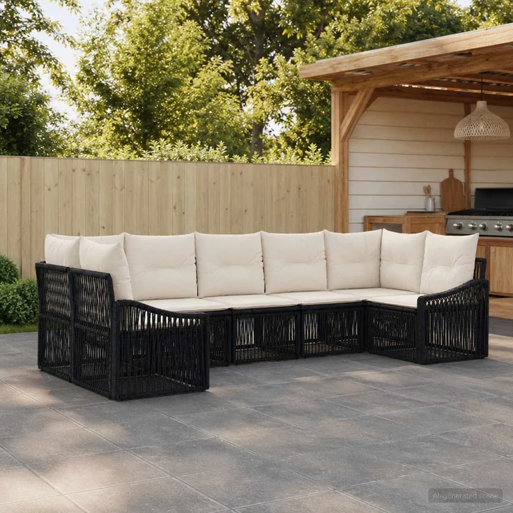 vidaXL Gartensofa-set 7 stk. 7-Sitzanzahl Schwarz Poly-Rattan 3436105 – Bild 1