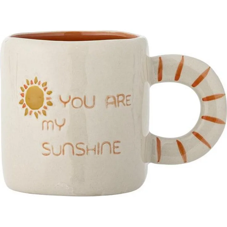 Bloomingville MINI Cloudy Tasse, handbemaltes Steingut mit Schriftzug "YOU ARE MY SUNSHINE", Natur, 110 ml