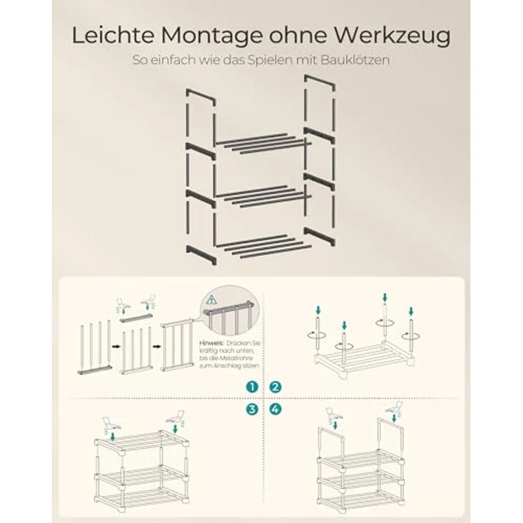 SONGMICS Schuhregal 3 Ebenen, Schuhständer Metall, Schuhaufbewahrung, Schuh-Organizer, aufrecht oder umgedreht, für 4-8 Paar Schuhe, stapelbar, Flur, 30 x 42,5 x 54,5 cm, schwarz LSA003B01 – Bild 8