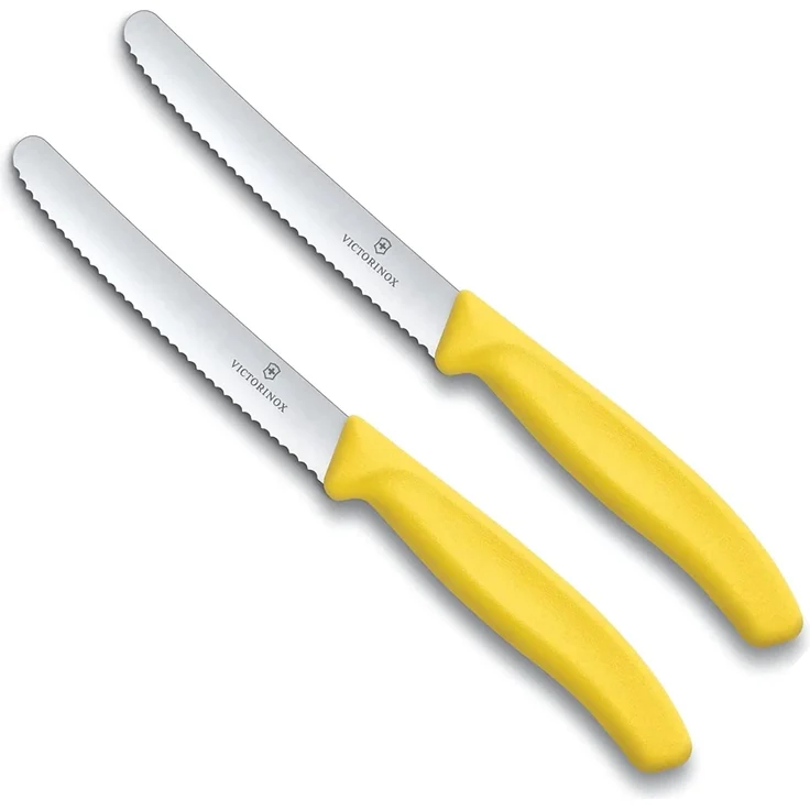 Victorinox Küchenmesser-Set 2 Stück (11cm, Extra scharfer Wellenschliff, Tafelmesser, Ergonomischer Griff, Spülmaschinengeeignet) (2er Set Gelb)
