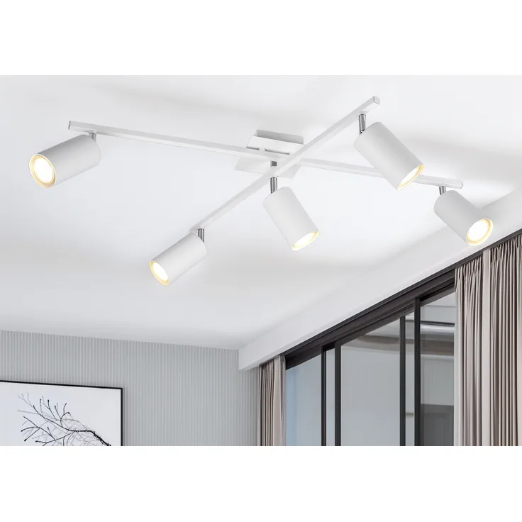 LED Deckenstrahler Weiß 5-flammig, verstellbare Spots, Breite 77,5cm