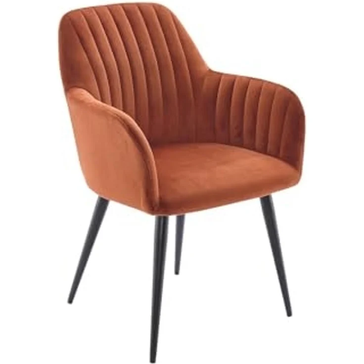Vente-unique - Stuhl mit Armlehnen 6er-Set - Samt und schwarzes Metall - Terracotta - ELEANA – Bild 4