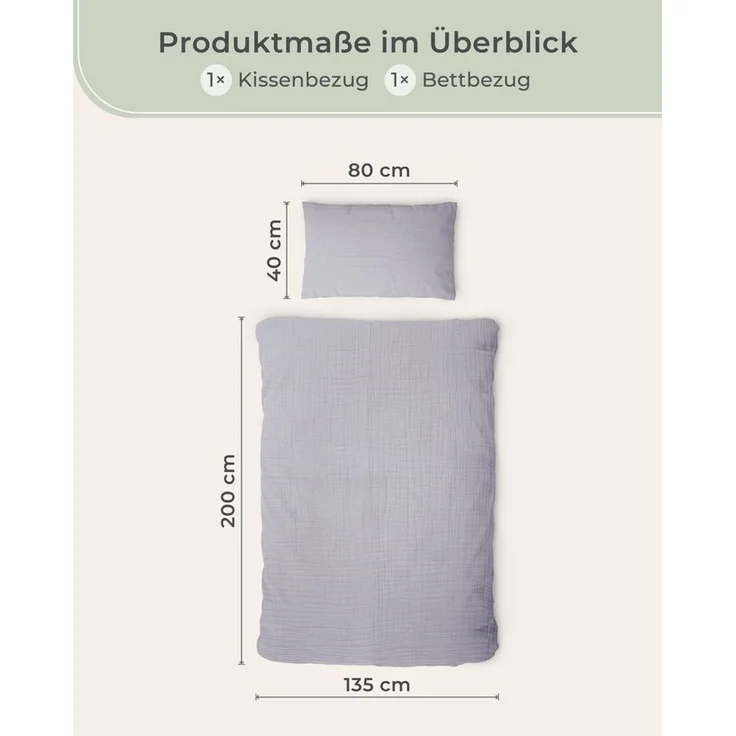 Laynenburg Bettwäsche Musselin aus 100% Baumwolle in 135x200 oder 155x220 cm, atmungsaktiv & bügelfrei – 2 lagig mit Reißverschluss & Haltebändern – Bild 3