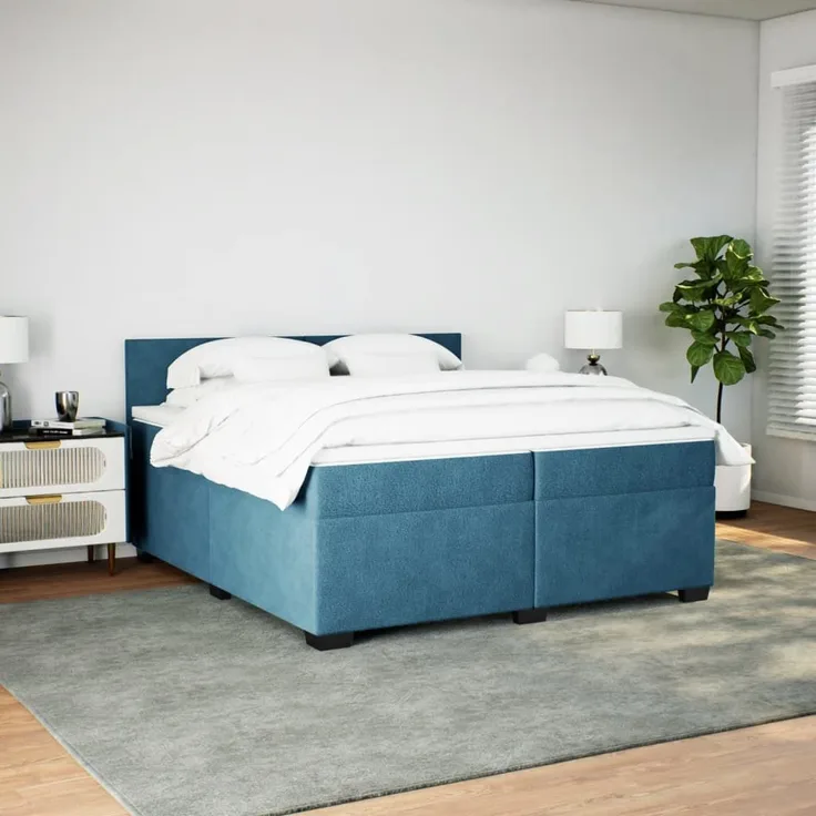 vidaXL Boxspringbett mit Matratze Blau 200x200 cm Samt 3288700