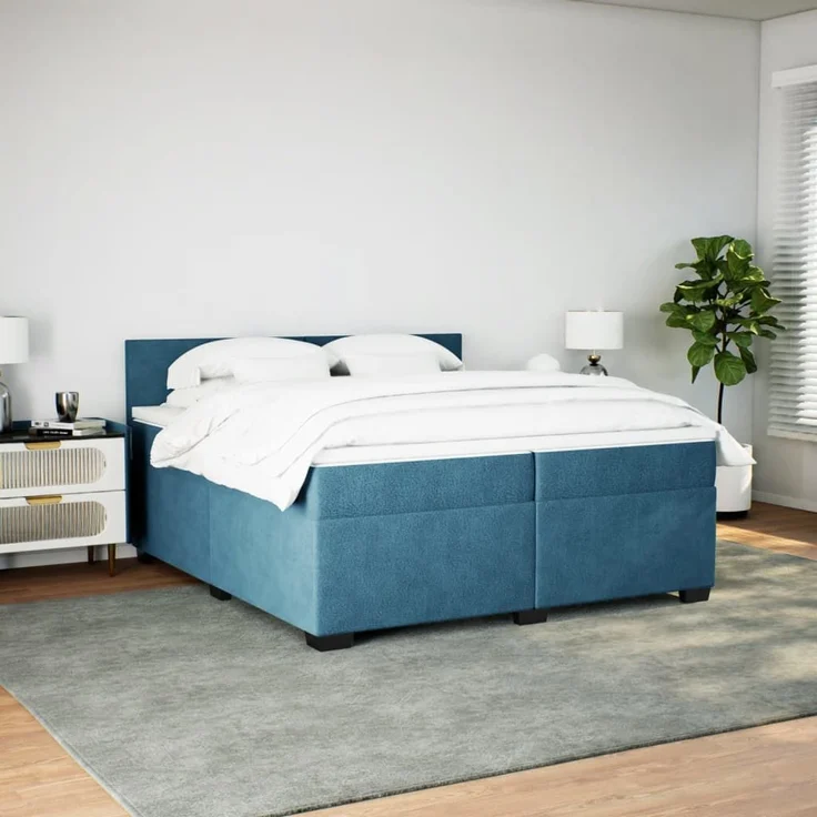 vidaXL Boxspringbett mit Matratze Blau 200x200 cm Samt 3288700 – Bild 1