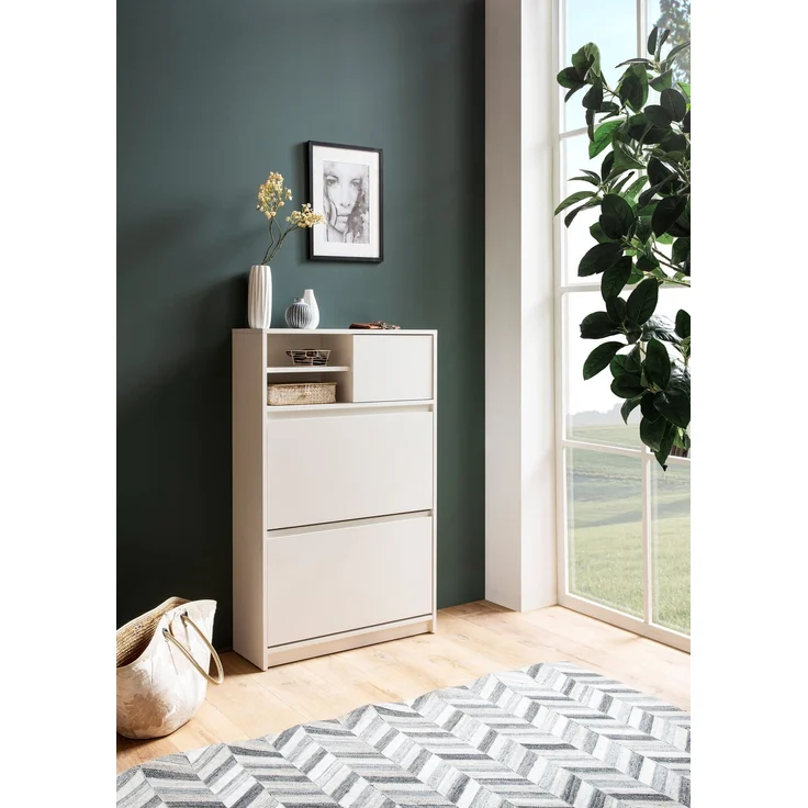 FINEBUY Schuhschrank FB102985 (Schuhkipper Weiß 71x110x24 cm Geschlossen) Schuhregal Flurschrank mit Ablage, Flurkommode – Bild 2