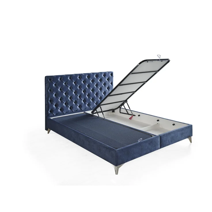 Schlafzimmer-Set "Lona" – Bett mit Bettkasten und Matratze , Nachttisch, Hocker-Blau – Bild 4
