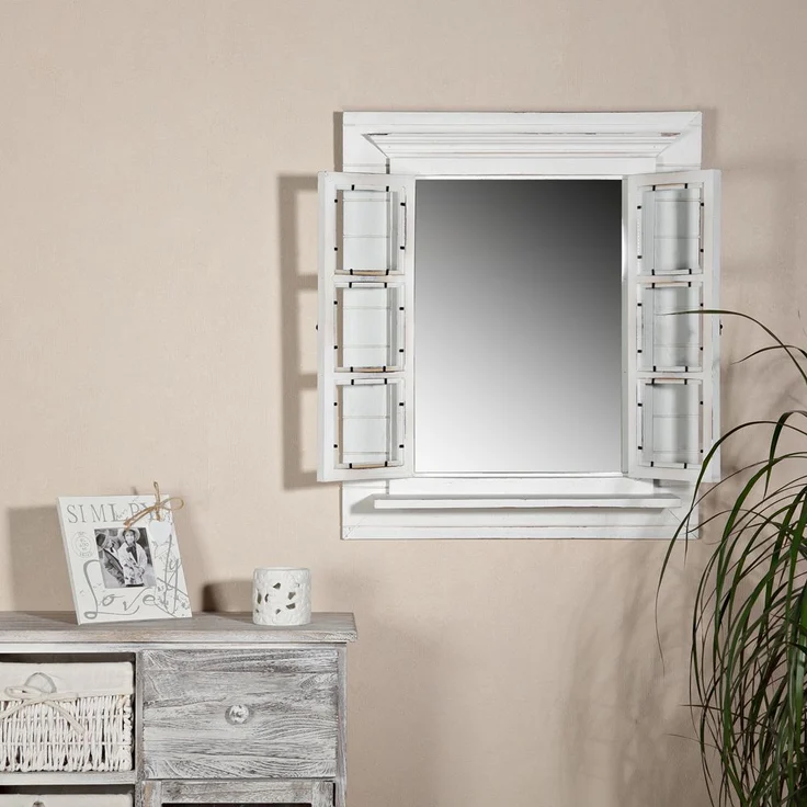 Wandspiegel mit Scheiben Weiß Bilderrahmen Fensterladen Fotorahmen Holzdeko Flur – Bild 3