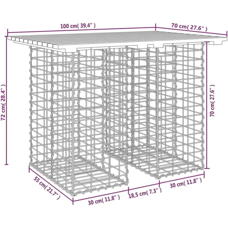 DELUKE® Gartenbank Gabionen TELLE aus Stahl 100x70x72cm Massivholz Douglasie, 30cm Gabionenbreite Gabionenbank Gartentisch aus Gabionen Steinkorb Gabionengitter Ziergabione Drahtkorb befüllbar – Bild 2