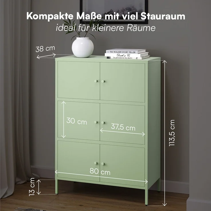 skølm 'Atriona' Metallkommode 3x2, grün, mit 3 Fächern, 113x80x38 cm – Bild 6