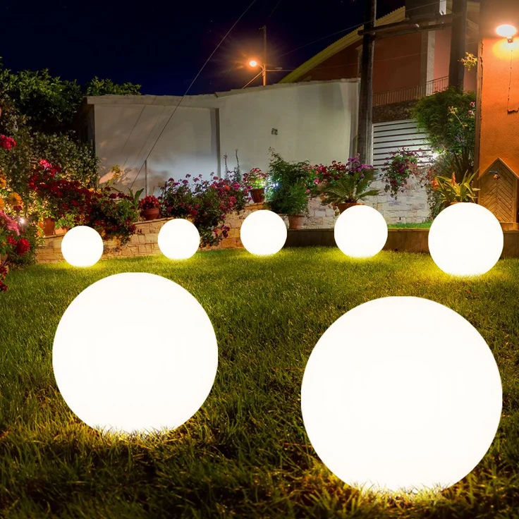 7er Set LED Solarleuchte, Kugel weiß, H 65 cm – Bild 2