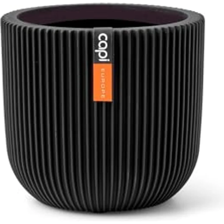 Capi Europe Übertopf rund Nature Groove, handgefertigt aus Polyester, Schwarz, Ø 14 x H 13 cm – Bild 1