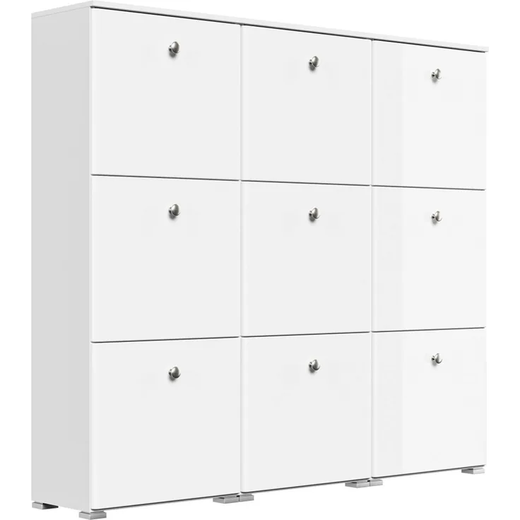 Schuhschrank XL Comfort 9 Klappen 36 Paar 157x141 cm Weiss-Weiss Hgl : Weissmatt / Weiss hochglanz