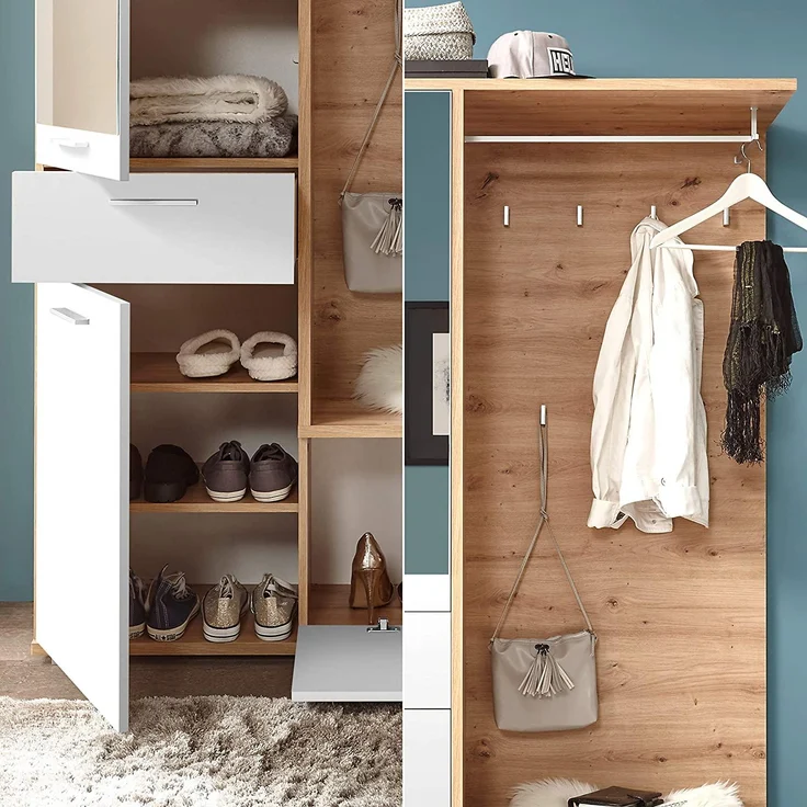 Garderobe ENTRA Kompaktgarderobe Spiegel Paneel Hochschrank Artisan braun weiß – Bild 5